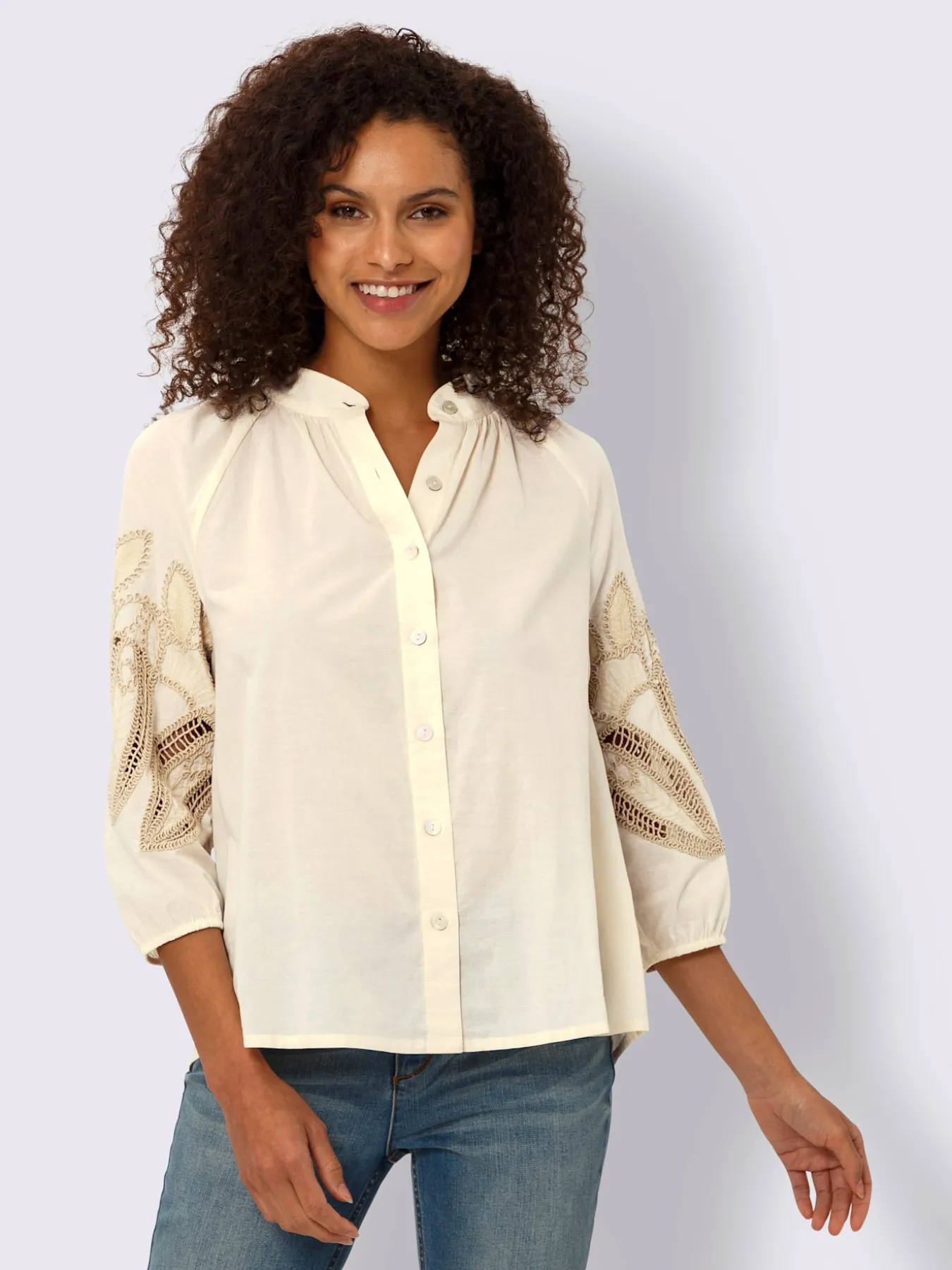 Chemisier en coton broderie avec ourlet ajouré