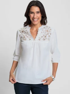 Chemisier en coton broderie contrastée