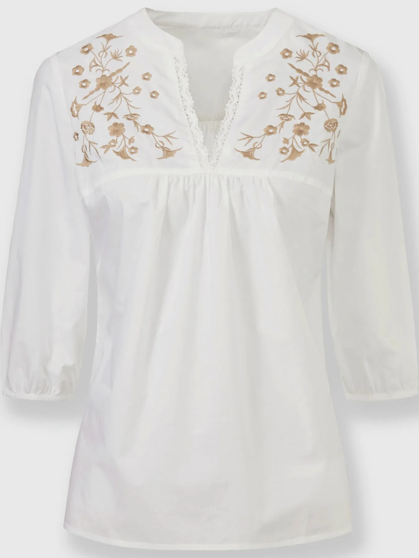 Chemisier en coton broderie contrastée