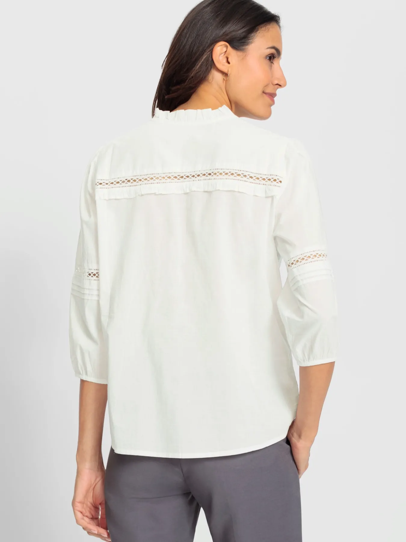Chemisier en coton détails transparents en dentelle