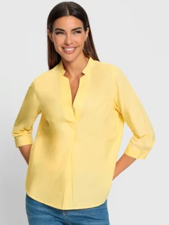 Chemisier en coton joli col montant avec encolure en v