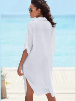 Chemisier long manches 3/4 avec bride et bouton