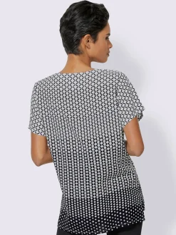 Chemisier évasé en viscose motif losange effet dégradé manches courtes