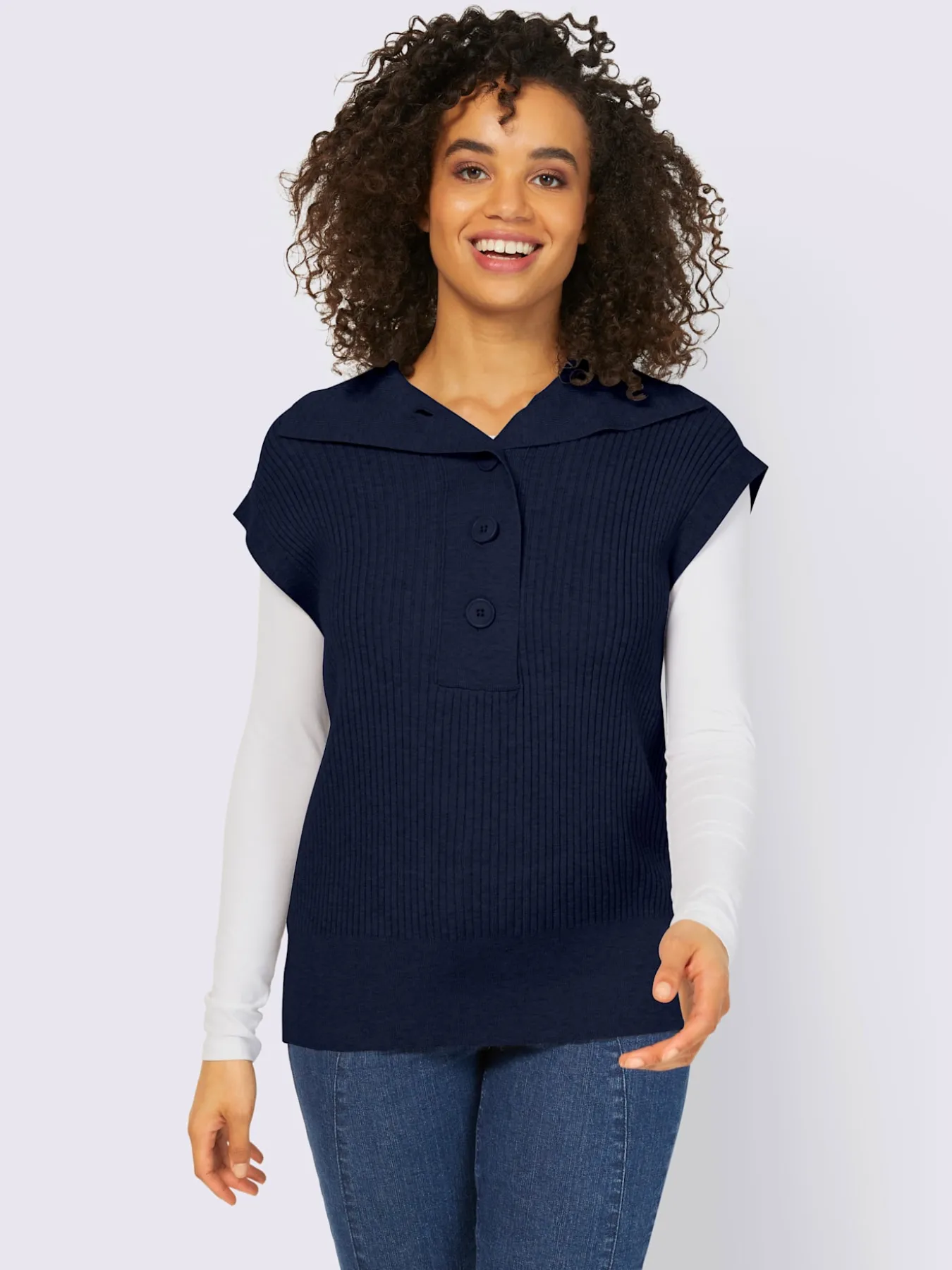 Débardeur en tricot 2 types de cols : col montant ou à revers
