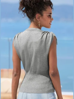 Débardeur en tricot encolure en v aspect superposé