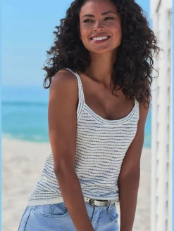 Débardeur en tricot rayures en fils teintés