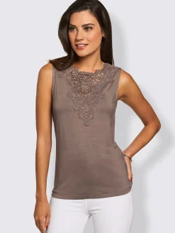 Débardeur féminin encolure brodée chic