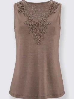 Débardeur féminin encolure brodée chic