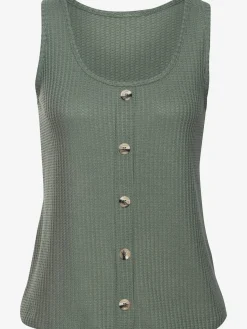 Debardeur patte de boutonnage décorative tendance avec boutons imitation corne