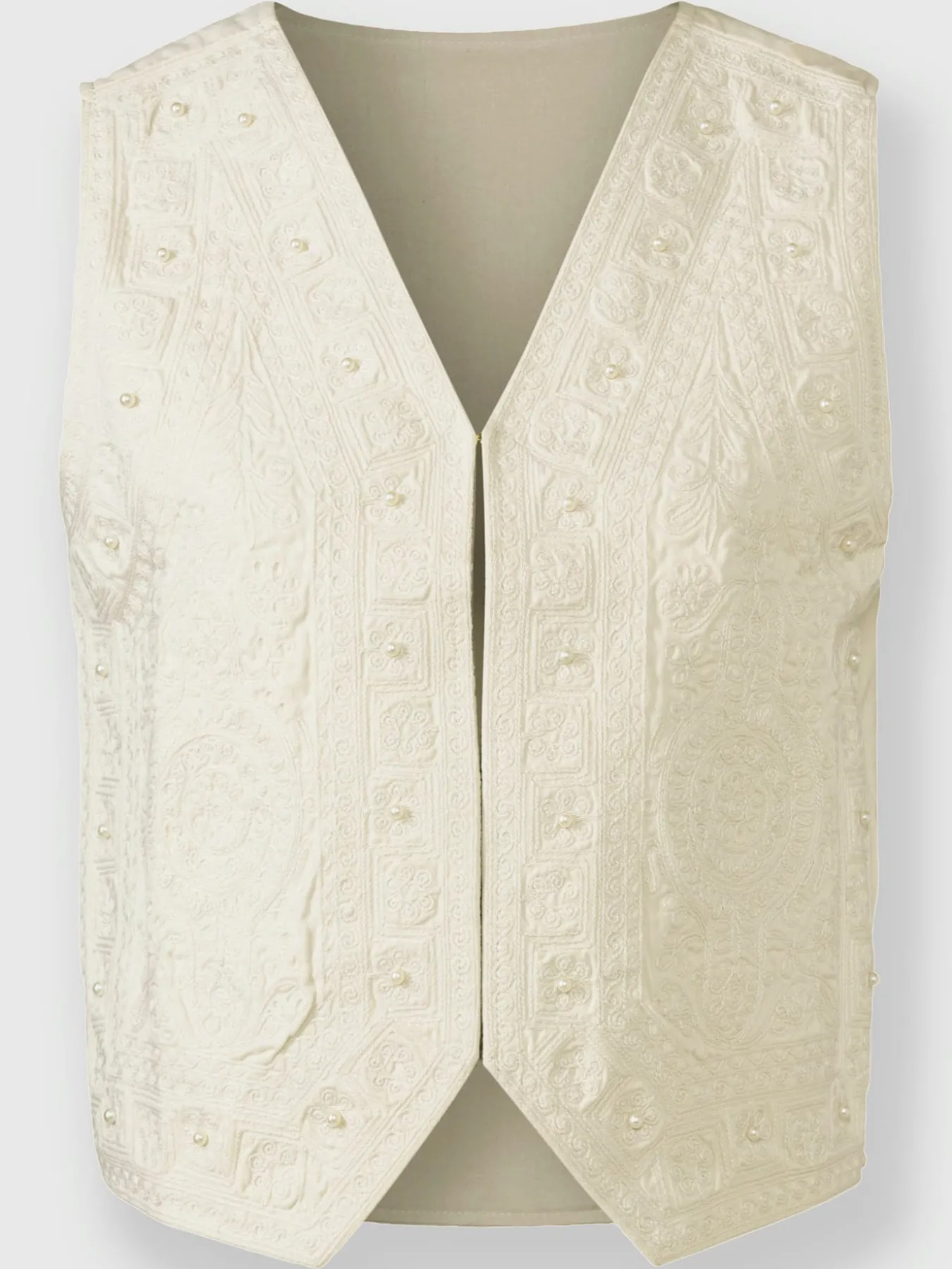 Gilet en jean jolie broderie florale avec perles décoratives