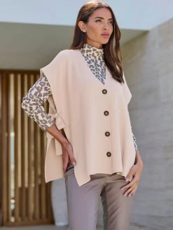 Gilet en tricot fentes latérales originales avec liens à nouer