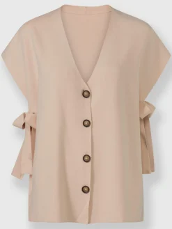 Gilet en tricot fentes latérales originales avec liens à nouer