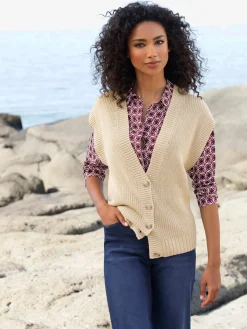 Gilet en tricot fil brillant couleur or