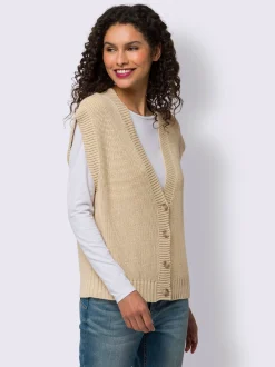 Gilet en tricot fil brillant couleur or