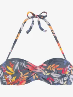 Haut de bikini bandeau à armatures imprimé, effet de couleur différent pour chaque pièce