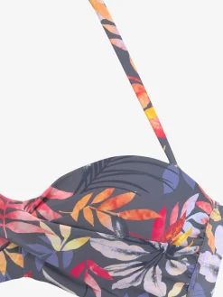 Haut de bikini bandeau à armatures imprimé, effet de couleur différent pour chaque pièce