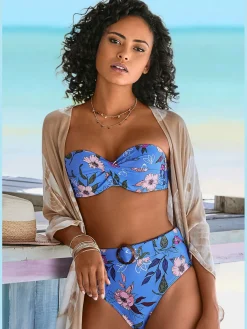 Haut de bikini bandeau à armatures imprimé floral moderne