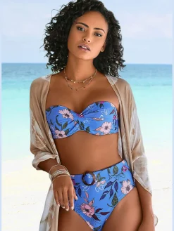 Haut de bikini bandeau à armatures imprimé floral moderne