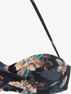 Haut de bikini bandeau à armatures imprimé fleurs d'hibiscus tropical