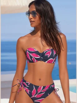 Haut de bikini bandeau à armatures imprimé, effet de couleur différent pour chaque pièce