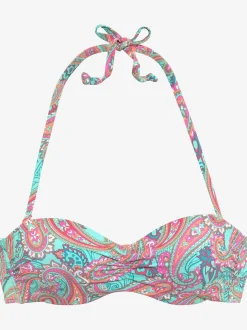 Haut de bikini bandeau à armatures imprimé, effet de couleur différent pour chaque pièce