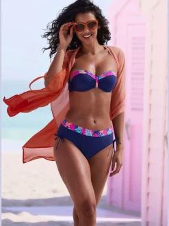 Haut de bikini bandeau à armatures uni avec empiècements imprimés tendance