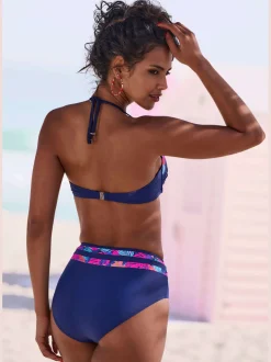 Haut de bikini bandeau à armatures uni avec empiècements imprimés tendance
