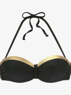Haut de bikini bandeau à armatures couleur unie avec empiècement couleur or