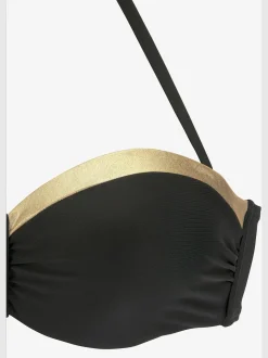 Haut de bikini bandeau à armatures couleur unie avec empiècement couleur or