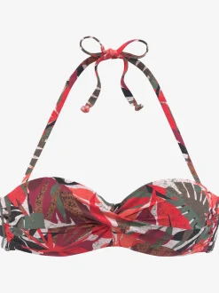 Haut de bikini bandeau à armatures imprimé tropical