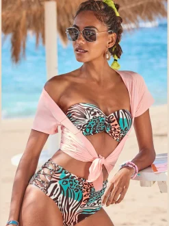Haut de bikini bandeau à armatures imprimé, effet de couleur différent pour chaque pièce