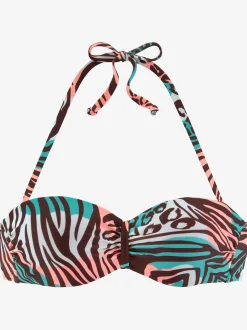 Haut de bikini bandeau à armatures imprimé, effet de couleur différent pour chaque pièce