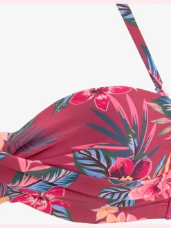 Haut de bikini bandeau à armatures imprimé tropical