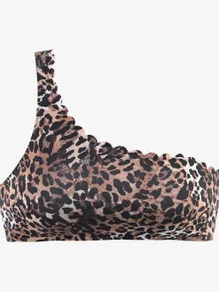 Haut de bikini bustier imprimé léopard tendance et bord ondulé