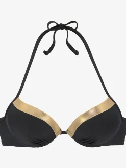 Haut de bikini push-up couleur unie avec empiècements couleur or