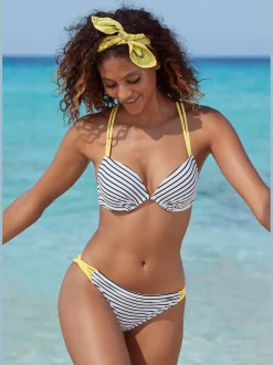 Haut de bikini push-up design rayé avec détails contrastés