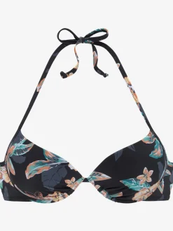 Haut de bikini push-up imprimé avec fleurs d'hibiscus tendance