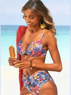 Haut de bikini push-up imprimé, effet de couleur différent pour chaque pièce