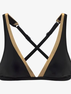 Haut de bikini triangle couleur unie avec empiècements couleur or