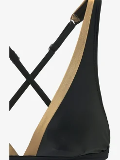 Haut de bikini triangle couleur unie avec empiècements couleur or