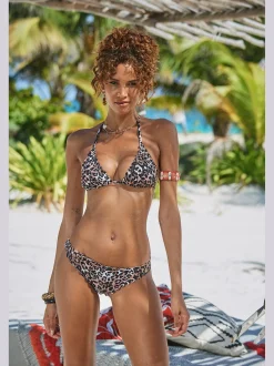 Haut de bikini triangle imprimé léopard tendance et bord ondulé
