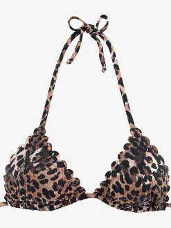Haut de bikini triangle imprimé léopard tendance et bord ondulé