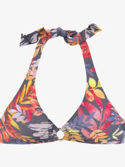 Haut de bikini triangle imprimé, effet de couleur différent pour chaque pièce