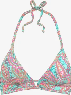 Haut de bikini triangle imprimé, effet de couleur différent pour chaque pièce
