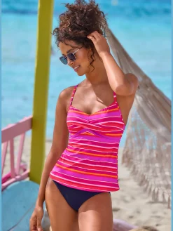 Haut de maillot de bain à armatures imprimé rayé estival