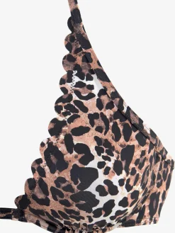 Haut de maillot de bain à armatures imprimé léopard tendance et bord ondulé