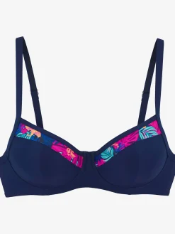 Haut de maillot de bain à armatures uni avec empiècements imprimés tendance