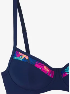 Haut de maillot de bain à armatures uni avec empiècements imprimés tendance