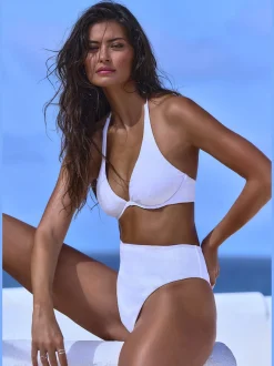 Haut de maillot de bain à armatures matière structurée tendance à rayures