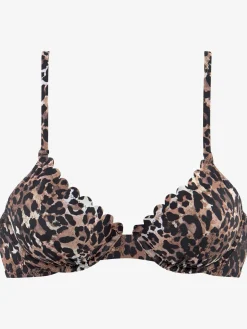 Haut de maillot de bain à armatures imprimé léopard tendance et bord ondulé